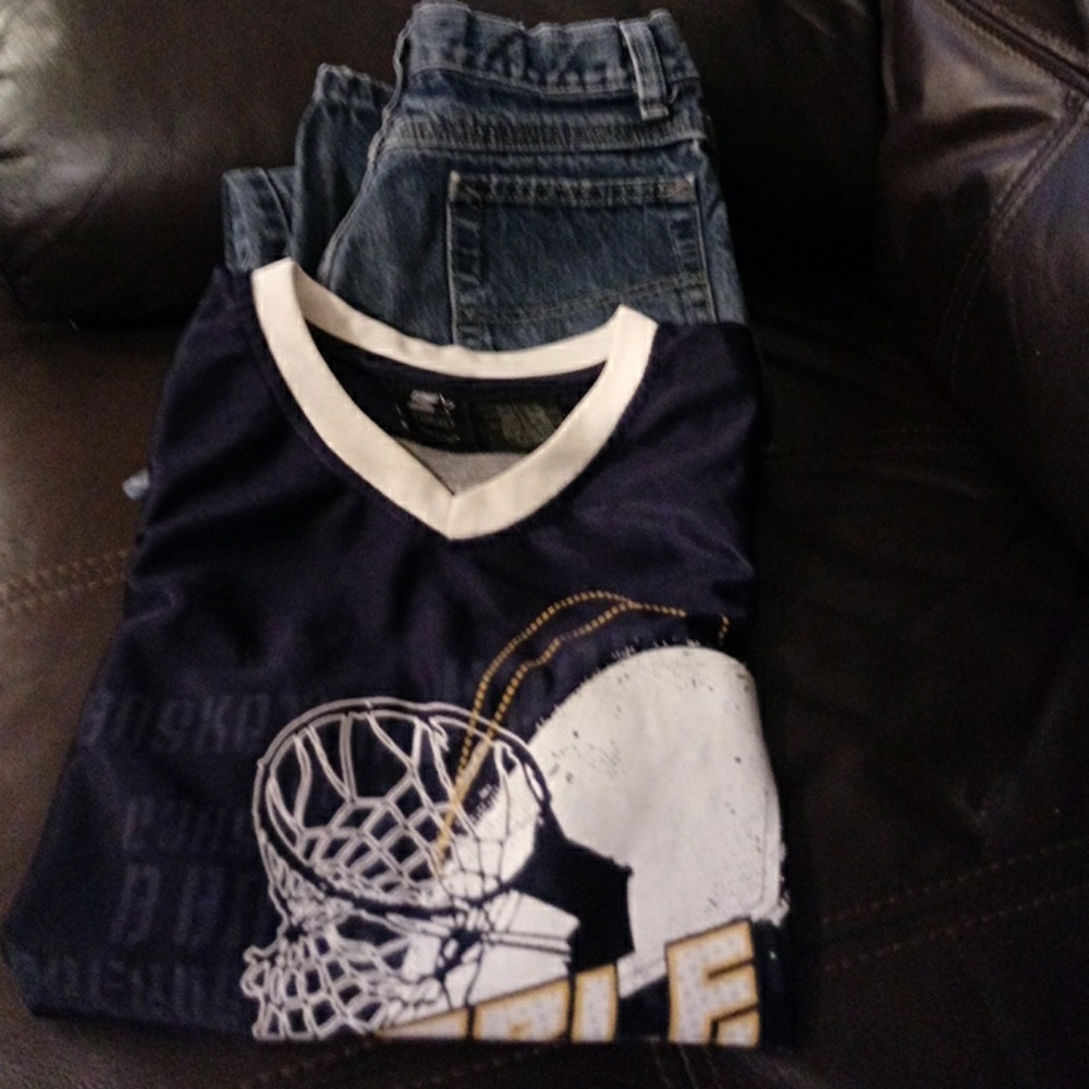 One pair of Wrangler jeans and one starter shirt